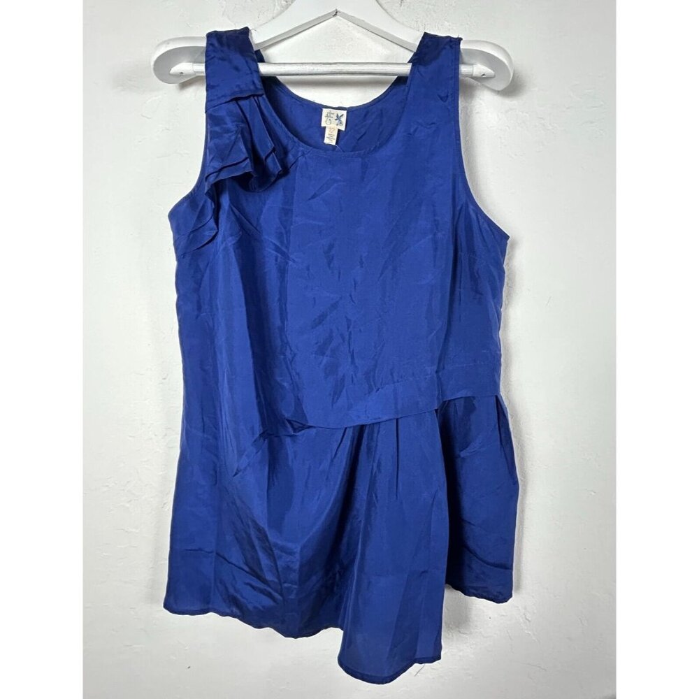Edme & Esyllte Anthropologie Women's Ruffle Sleeveless Top Silk Blue Size 12 NWT
